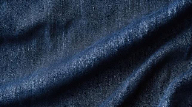 Closeup of raw denim This texture features a deep, dark blue color with a rough, unfinished surface. The fabric has a stiff feel and will develop unique creases and fades over time with