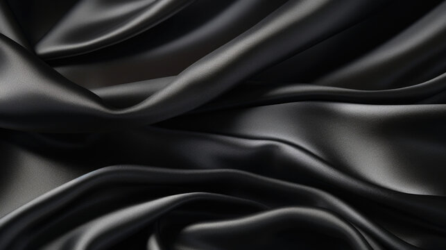 Texture of a classic black satin, exuding a refined elegance with its velvety texture and subtle sheen. It ds effortlessly, adding a touch of sophistication to any garment.
