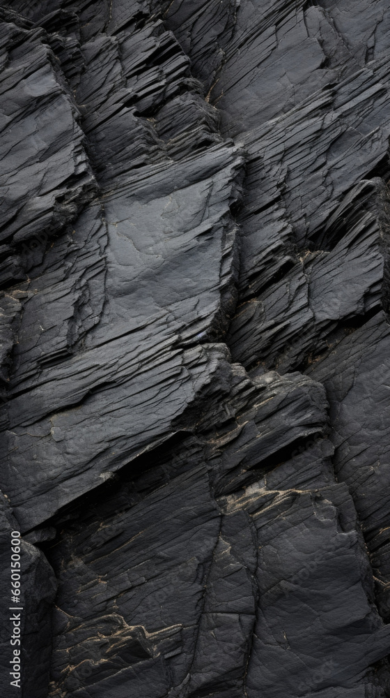 Poster closeup of basalt with a consistent, dark coloration that appears almost black. its texture is rough