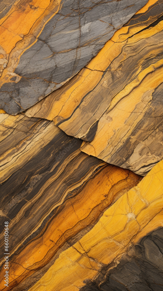 Poster texture of yellow schist with distinct layers that are slanted at varying angles. the layers are pri