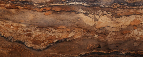 Obraz premium Texture of brown Schist with layered patterns, creating a smooth and rippled appearance. The layers are composed of different shades of brown with small flecks of glitter throughout.