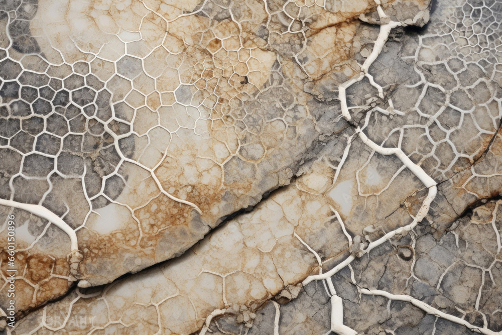 Poster a closeup of a cracked coral stone with marine fossils reveals a mesmerizing texture of intricate sw