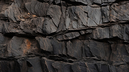 View of rough and uneven volcanic basalt, showing off its golden brown and coal black tones with jagged, irregular edges and a textured surface.