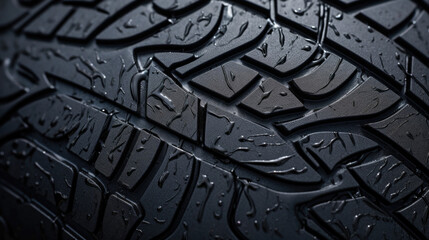 Closeup of a rubbery black surface, with a bumpy and textured appearance, reminiscent of tire treads.