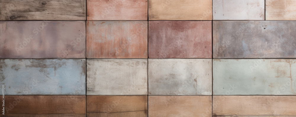 Poster closeup of matte finish fireclay tiles in a weathered, aged look. the tiles have a matte surface wit