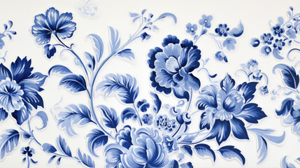 Closeup of a Delftware Blue and White Pattern, highlighting the slight variations in color and imperfections that give each piece a unique and handmade feel.