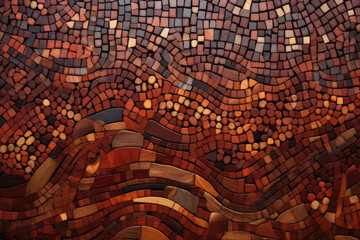 Closeup of Mosaic Woods This wood has small, intricate patches and swirls, resembling a mosaic. The colors range from warm browns to deep reds.