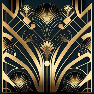 ornamental seamless wallpaper of art deco elements beautiful illustration inspired by art deco architectural elements symmetrical golden shimmering metal archway lines vector art inspiration high 