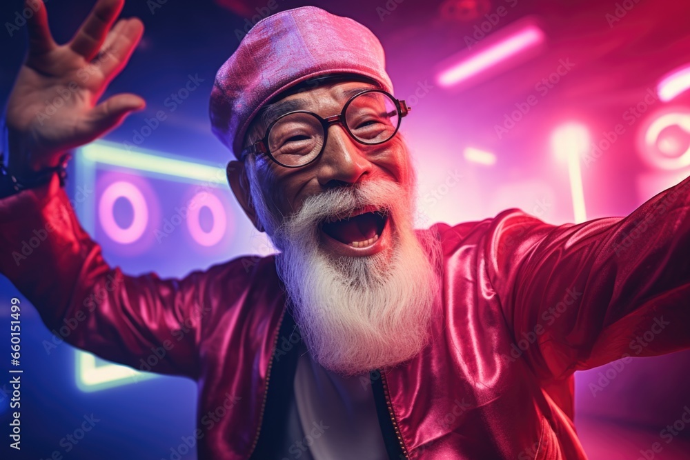 Poster a picture of a man with a white beard and glasses. suitable for various uses.