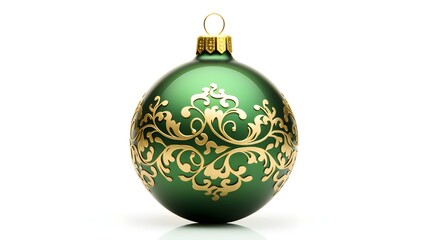Isolated green Christmas Ornament on a white Background. Festive Template with Copy Space