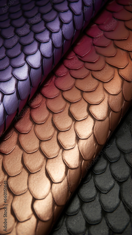 Poster texture of a faux sskin pattern in synthetic vegan leather, with intricate scales and a semigloss fi