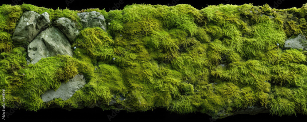 Poster texture of a vibrant mosscovered stone, boasting a vibrant array of bright green shades and textures
