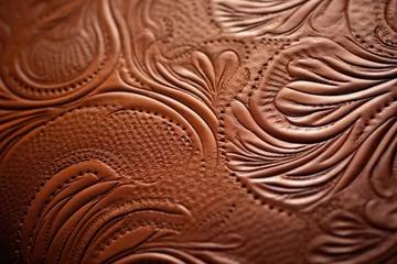Tuinposter Closeup of stamped saddle leather This image showcases a saddle leather texture that has been stamped with a decorative pattern. The raised design adds texture and dimension to the leather, © Justlight