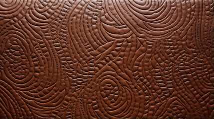 Closeup of embossed saddle leather This texture features a deep texture with raised shapes and patterns that have been stamped onto the leather. The embossing adds a touch of elegance and - obrazy, fototapety, plakaty