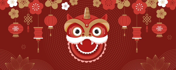 Lunar new year background, banner, Chinese New Year 2024 , Year of the Dragon. Geometric modern style