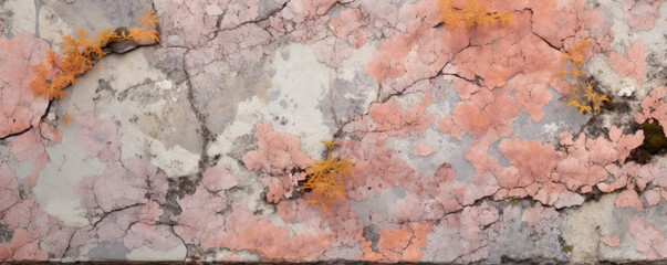 Texture of pale pink and orange lichen growing in patches on a smooth, weathered rock. The patches have a mottled appearance with soft edges.
