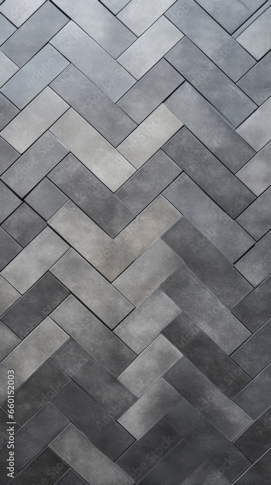Poster texture of a concrete sidewalk with a grand herringbone pattern, comprised of rectangular tiles in s