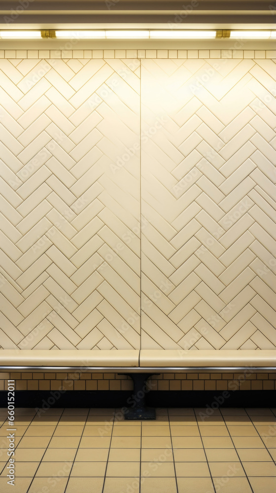 Aufkleber texture of subway tiles in a metro station, highlighting a chevron pattern in shades of cream and be