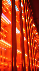 Closeup of a neon signs glow revealing a vibrant and electrifying orange color, pulsing with energy...