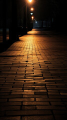 Fototapeta premium Texture of long, shadowy pathways created by streetlamp lights on the pavement, leading the eye down the dark, mysterious street.