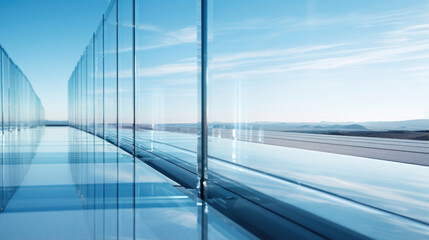 Fototapeta premium Closeup of a GlassBarade Highway exhibiting a seamless glass structure, seamlessly blending in with the surrounding environment.