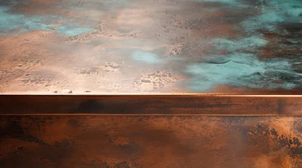 Foto op Plexiglas Closeup of polished copper with a weathered finish, revealing a rustic and aged charm with traces of brown and green patina. © Justlight