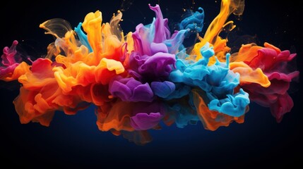 Colorful, vibrant liquid explosion under water on black background. Abstract backdrop with color splashes. Underwater explosion paint