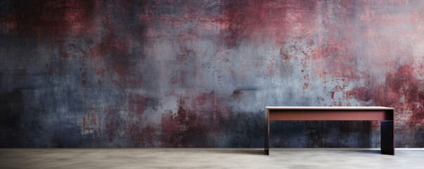 Distressed and mottled metal texture, featuring a range of deep burgundy and dark blue tones. The surface is blemished and scratched, with hints of rust peeking through for a vintage feel.