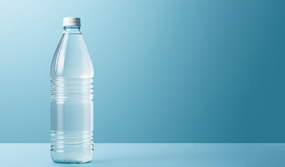  empty bottle of mineral water mockup ,ligh blue background with copy space 