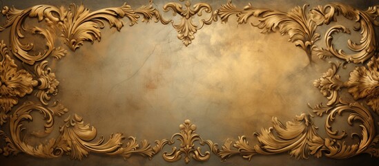 Aged damask wallpaper with an ornamental gold frame like the ones in my portfolio - obrazy, fototapety, plakaty