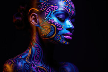 Portrait of woman with neon makeup