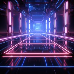 futuristic scifi tunnel corridor with glowing lights 3d rendering, Ai Generated