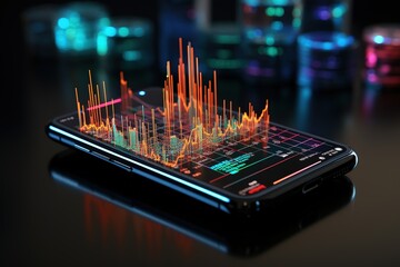 Smartphone with stock market chart on screen, AI Generated