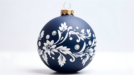 Isolated navy blue Christmas Ornament on a white Background. Festive Template with Copy Space