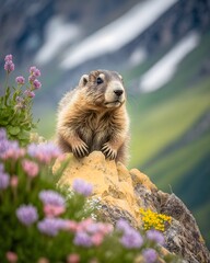 mountain marmot top of mountain mountain flowers wildlife photography cute photo 