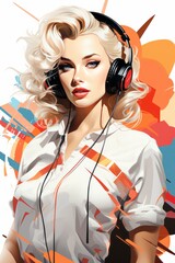Cute girl wearing headphones colorful digital art