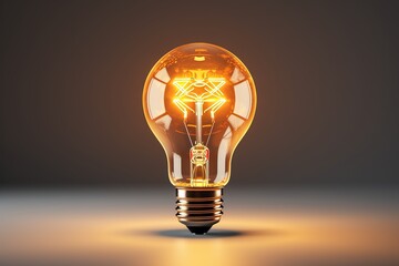 Glowing light bulb on dark background, 3D rendering, AI Generated