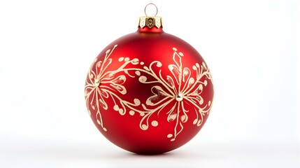 Isolated red Christmas Ornament on a white Background. Festive Template with Copy Space
