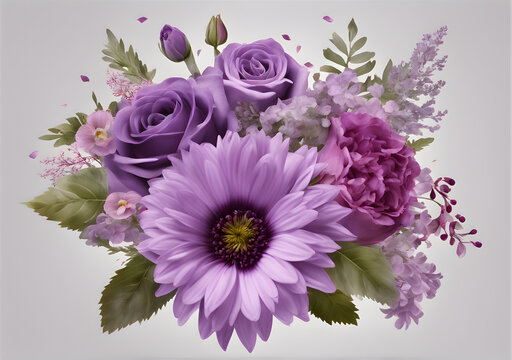 Cut out purple flowery bouquet romance transparent background. Generative AI