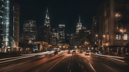 Fototapeta na wymiar Night traffic in downtown Chicago. Illinois. United States of America.