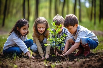 children sit down a tree