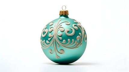 Isolated turquoise Christmas Ornament on a white Background. Festive Template with Copy Space