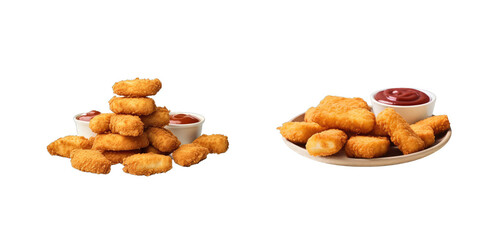 Fototapeta premium Bunch of Fried Chicken Nuggets Combined With Dipping Sauce on transparent background, png - Generative AI
