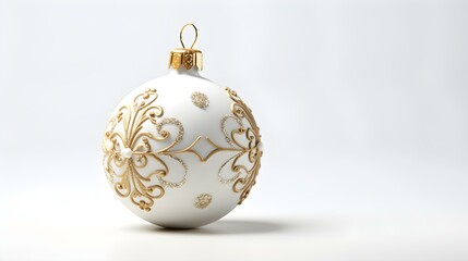 Isolated white Christmas Ornament on a white Background. Festive Template with Copy Space