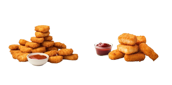 Cluster of Fried Chicken Nuggets Complete With Dipping Sauce on transparent background, png - Generative AI - Powered by Adobe