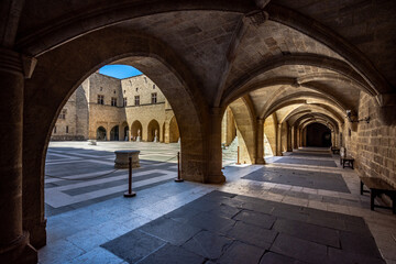 Fototapeta premium Rhodes Island, Greece, a symbol of Rhodes, the famous Knights Grand Master Palace (also known as Castello).