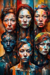 Six Women's Faces Painted in Vibrant Colors