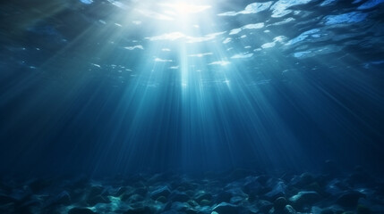 Fototapeta na wymiar A mesmerizing view of the deep blue ocean surface as witnessed from below, underwater.