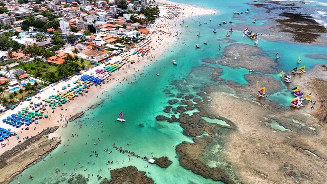 Port Of Chickens Beach At Ipojuca In Pernambuco Brazil. Coral Reef Bay Water. Nature Landscape. Paradisiac Scenery. Travel Destination. Port Of Chickens Beach At Ipojuca In Pernambuco Brazil.