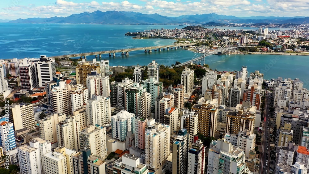 Wall mural downtown florianopolis at santa catarina brazil. summer travel destination. tropical scenery. beach 